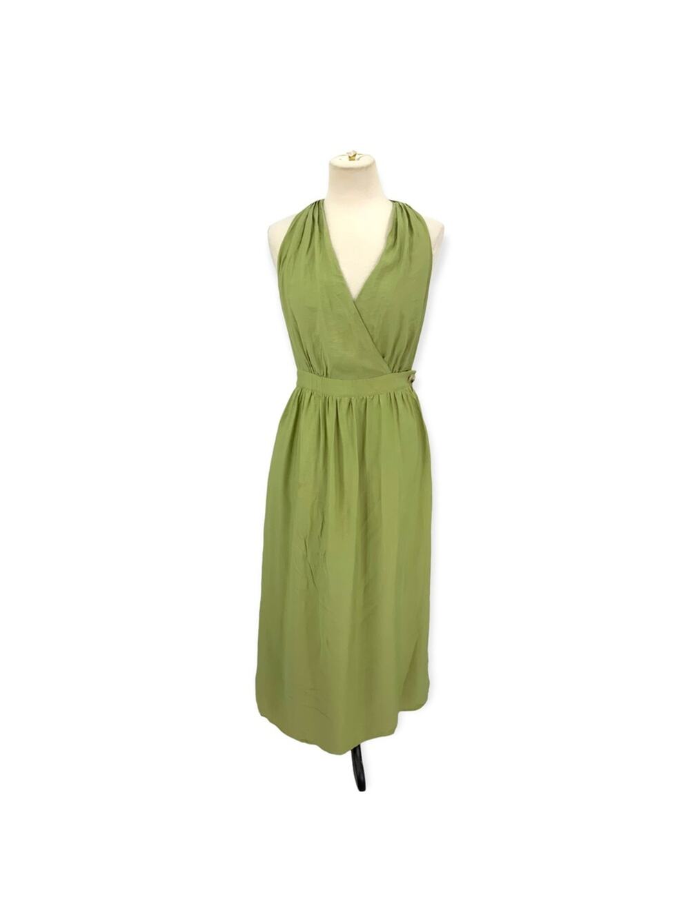 Lush Green Wrap Halter Tie Neck Long Dress with Pockets Size Large NWT